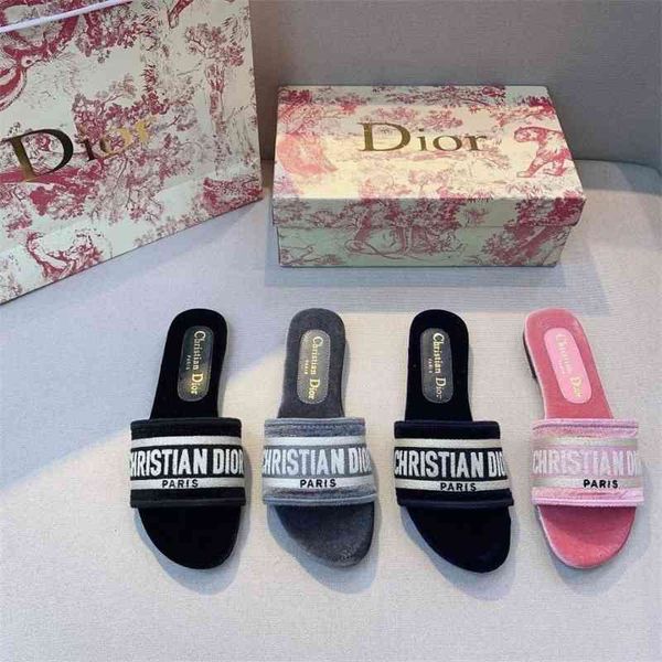 

high version 2021 jiad embroidered slippers cashmere mink cashmere anti slip printing woven embroidered flat slippers, Black