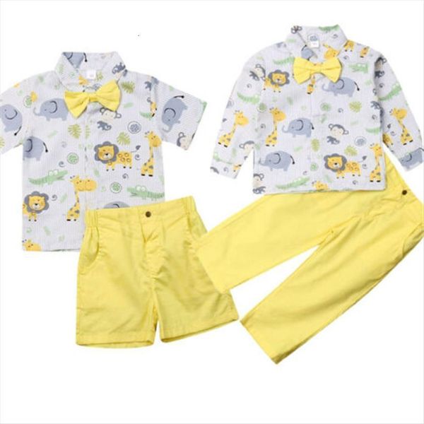 

1 5 years baby boys clothes set bear giraffe animal print shirt outfits yellow summer toddler children, White