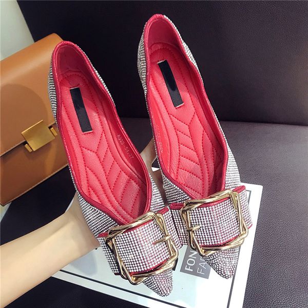 

dress shoes luxury bling crystal ballet flats women pointed toe metal buckle glitter creepers woman bow-knot espadrilles mh8m, Black