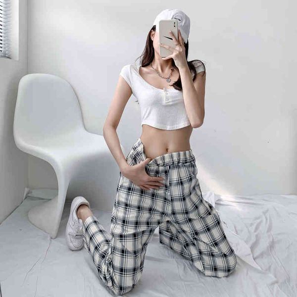 

women's two piece pants loose women plaid casual plus size white high waist straight wide leg summer pink ladies trousers drop kyv