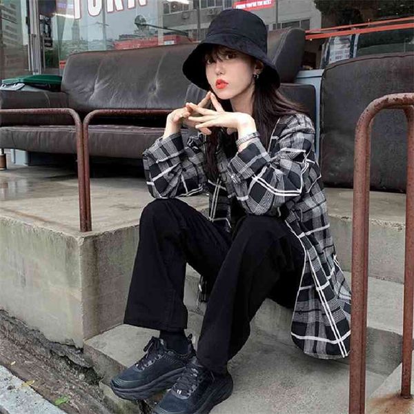 

plaid shirt oversize female women long sleeve cotton girls blouse autumn plus size blouses plaid blue femme blusas 210423, White