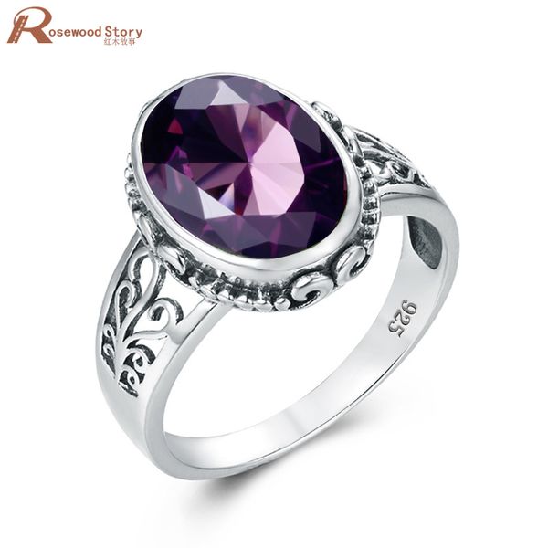 

purple amethyst pure silver ring for women oval boho jewellery prong setting engrave schmuck wedding bridal sets aneis promotion, Black