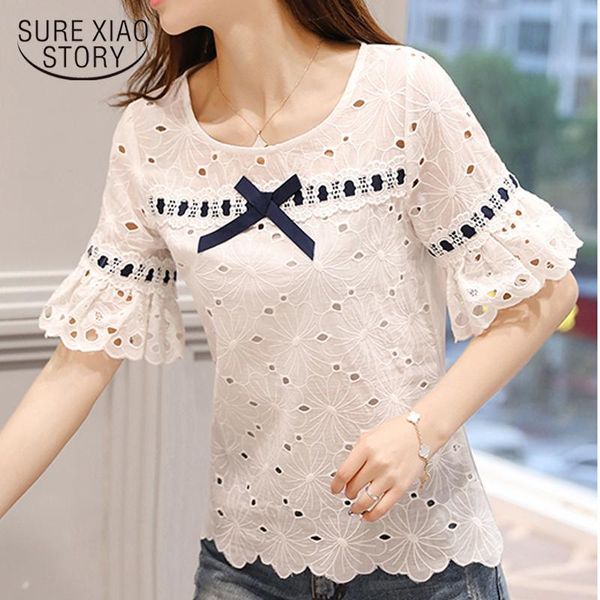 

spring summer hollow blouse shirt women and blouses fashion causal short sleeve female clothes 0460 women's & shirts, White