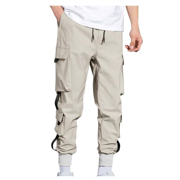 

men's pants harlem pockets cargo harem 2021 ribbons black hip hop casual male trousers fashion streetwear