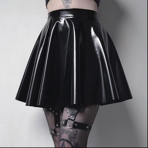 

womens skirt pu leather pleated shiny dark black mini fashion female night club short streetwear