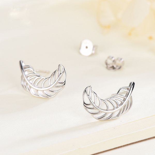 

s925 silver feather earrings korean chic simple personality female angel sweet fashion jewelry, Golden