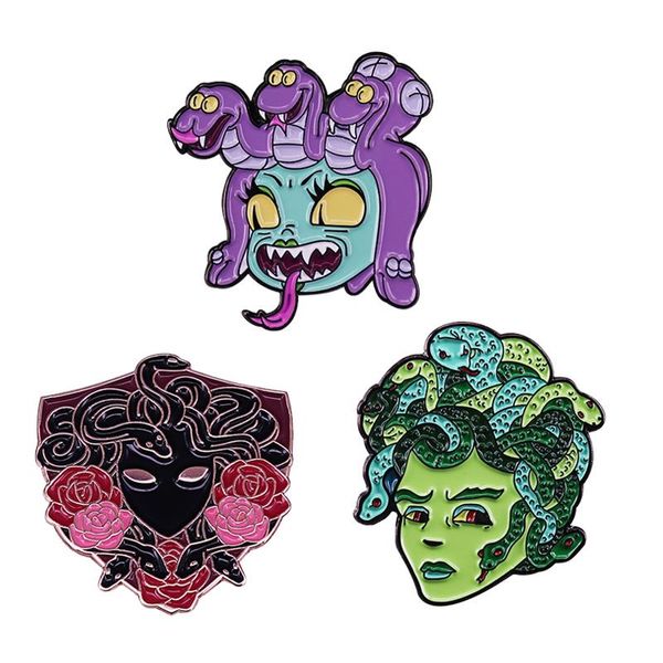 Pins, broches assustadores goth cobra cabelo menina menina gótica medusa broche crachá