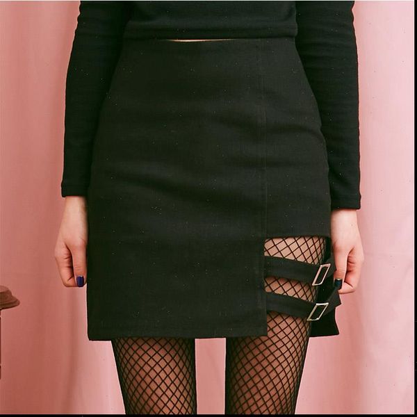 

summer harajuku right leg womens skirt hollow out mini, Black