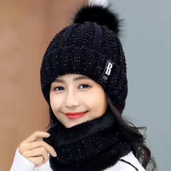 

beanies warm winter skullies knitted hat women brand ball ski wool fur pompoms hats scarf