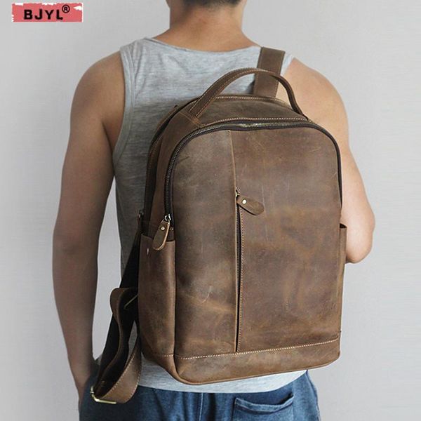 

backpack bjyl genuine leather men backpacks retro crazy horse men's business lapshoulder bag leisure travel computer