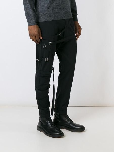 

men's pants spring and autumn multi - ribbon tie single leg pencil trousers slim casual solid color fashion, Black