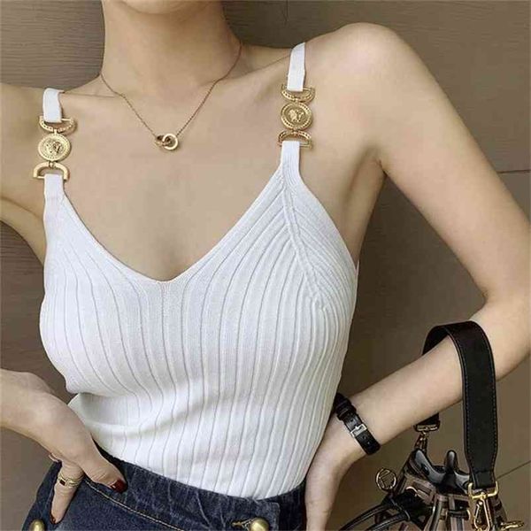 

v-neck halter camisole summer women off-shoulder solid color sleeveless camis women's clothing tanks 210407, White