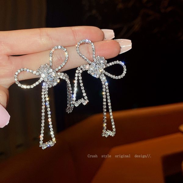 

925 silver needle designer east gate temperament diamond zircon bow earrings cool wind fashion yiwu ear jewelry