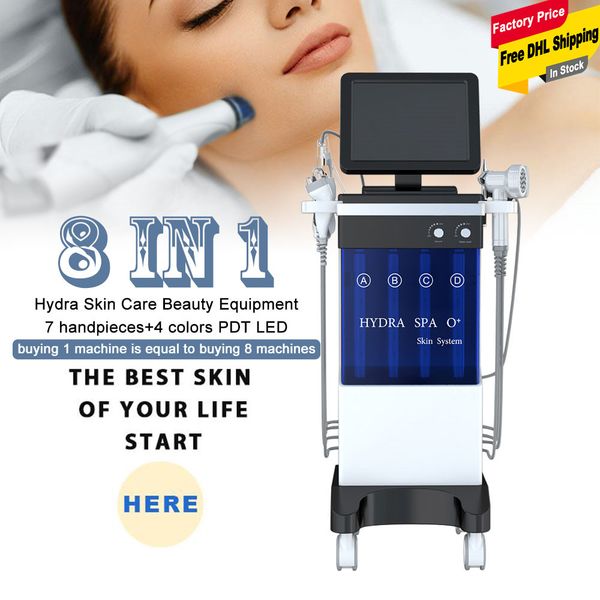 8 in 1 Hydra Dermabrazyon Oksijen Püskürtücü Jet Vakum RF Bio-Foton Cilt Bakımı Mikrodermabrazyon Makinesi Derin Temizleme Hidrofacial Su Soyma Cihazı