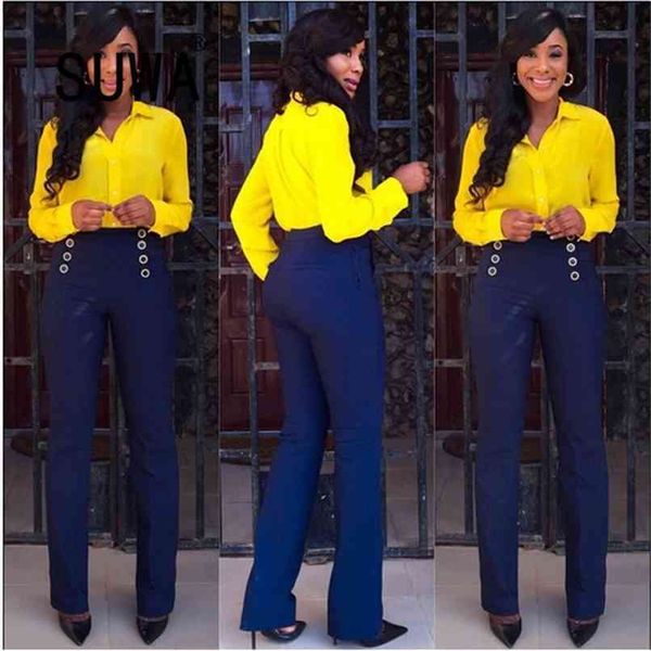

arrival elegant work wear office ladies outfits for women 2 piece set long sleeve shirts blouses high waist pants 210525, White