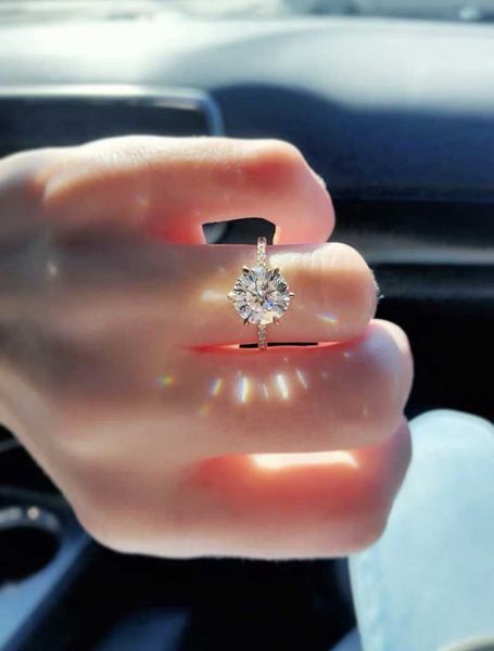 Küme halkaları klasik altı parmak 925 sterling gümüş 2ct yuvarlak simüle elmas düğün nişan yüzüğü kadın mücevherler için