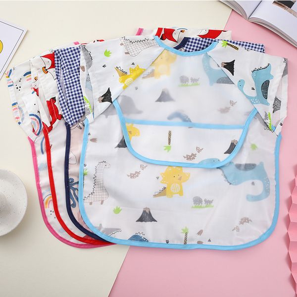

summer thin smock pure cotton waterproof short sleeve reverse drsing baby eating cloth apron children's bib protective