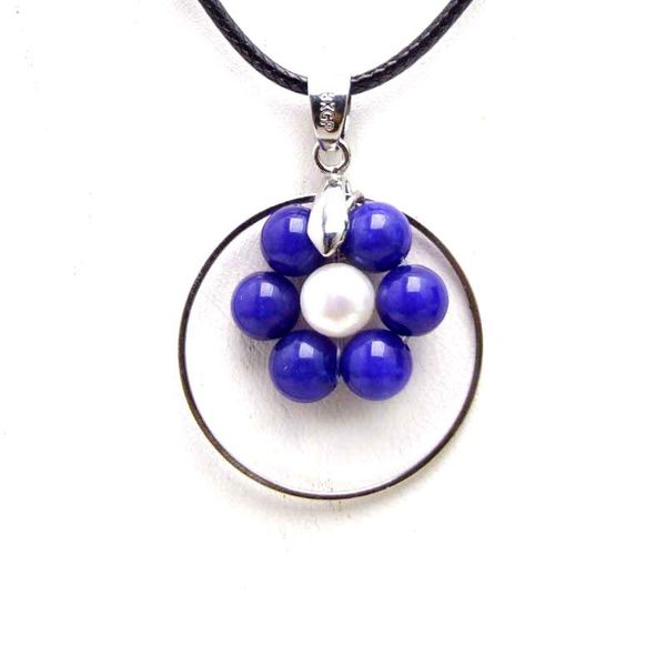 

pendant necklaces fashion 28mm metal round necklace for women with natural white pearl and blue jade 17-19" cord chokers jewelry, Silver
