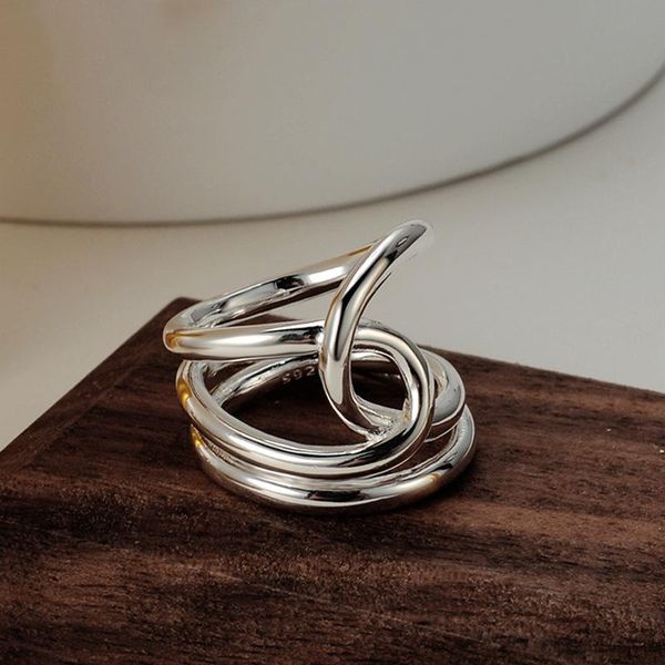 

cluster rings light luxury 925 sterling silver minimalist cold wind cross geometric line winding ring female index finger open, Golden;silver