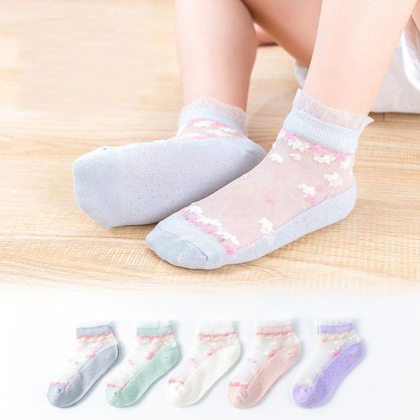 

pairs lot children summer short nylon socks with print kids boy girls born infant mesh thin cute invisible lace baby, Pink;yellow