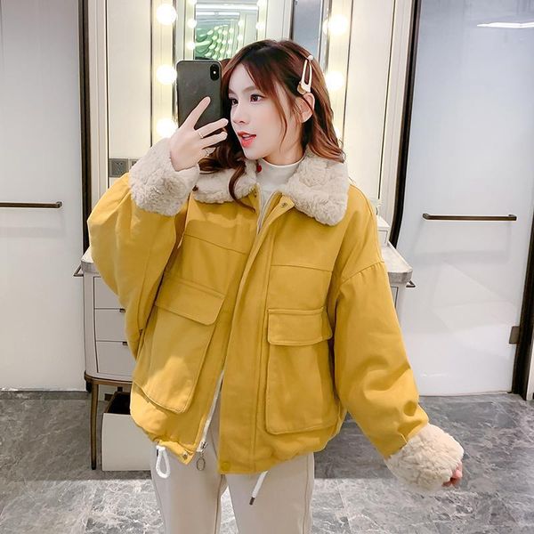 

women's down & parkas add cashmere lamb coat winter 2021 loose wild thick bread cotton-padded jacket, Black