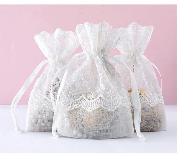 

gift wrap 4x5.5 inch 50 pcs lace drawstring bag - elegant floral design wedding party welcome favor bags