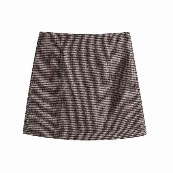 Primavera Mulheres Houndstooth Mini Saia Casual Feminino Solta Streetwear Escritório Senhoras P1983 210430