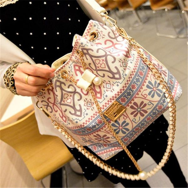 

evening bags bag for women 2021 bohemia style canvas drawstring bucket pearl shoulder handbags messenger bolsa feminina bolsos