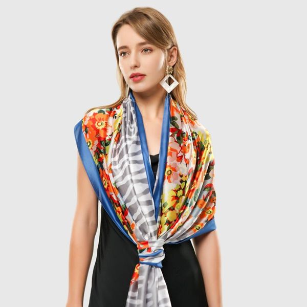

scarves spring floral silk scarf patchwork print foulard office lady warm wrap stole beach sarongs [3378], Blue;gray