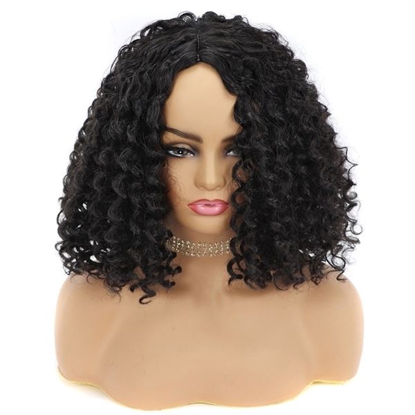 

female short small wig curly explosive head chemical fiber headgear, Black