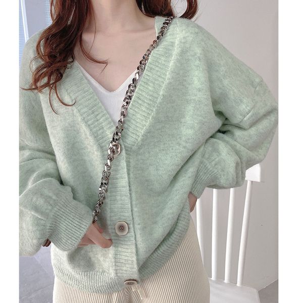 

women's jackets soft v neck loose knitted cardigan women single breasted candy woman sweaters autumn winter solid color warm knitw, Black;brown