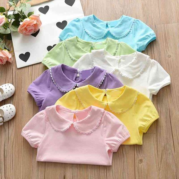 

girls blouses cotton children summer school girl blouse kids clothes girls shirt short sleeve infant toddlers 73~130 beach, White;black