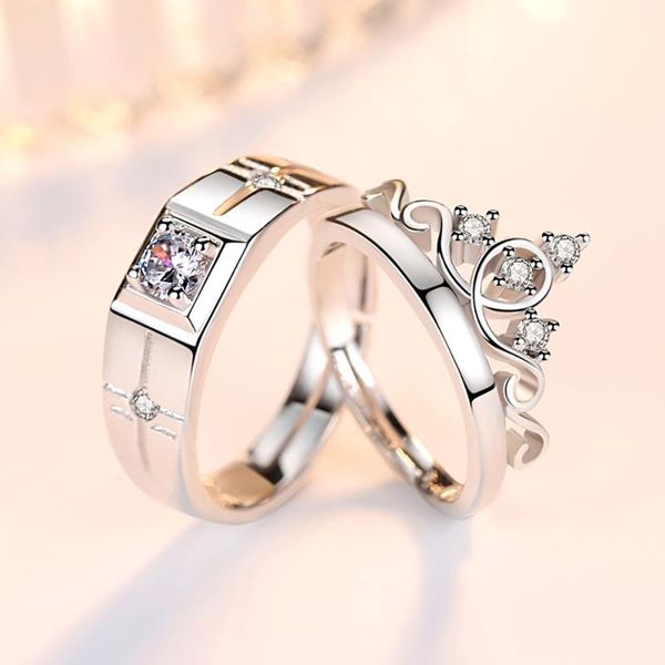 

wedding rings korean crown couple ring jewelry silver plated for lovers crystal zircon women men jewellery anel anillos wholesale, Slivery;golden