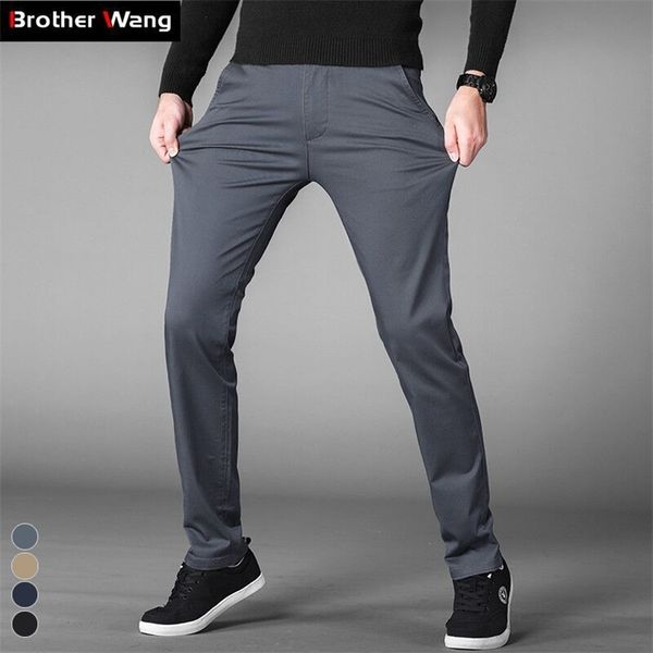 

4 colors casual pants men classic style business elastic cotton slim fit trousers male gray khaki plus size 42 44 210723, Black