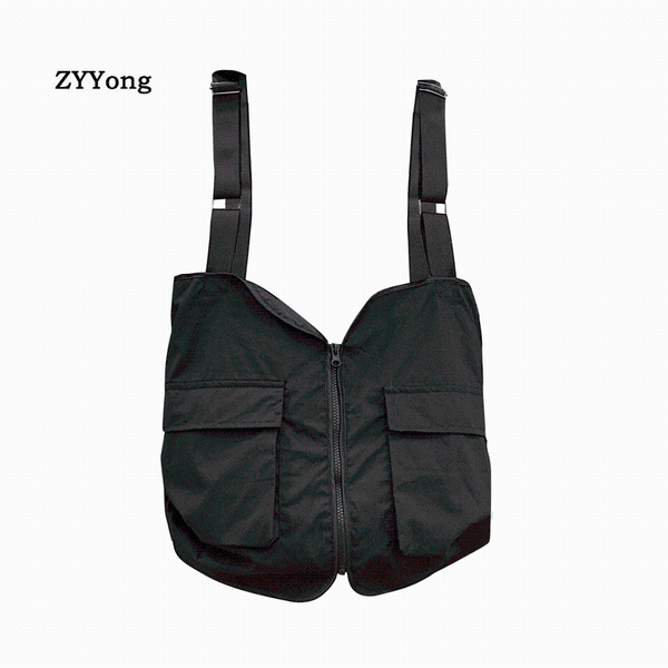 

men's vests black multi function vest pocket men gilet fashion male hip hop streetwear style clothing, Black;white