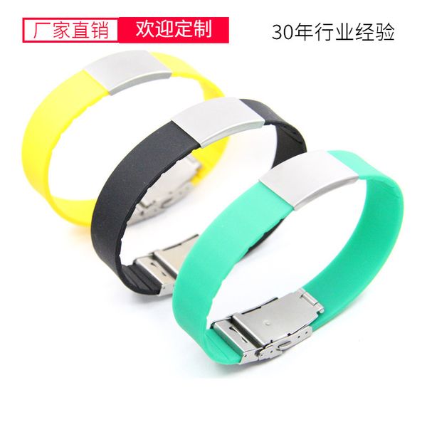 

silicone 18mm wide * 2mm thick stainless steel bracelet, Golden;silver
