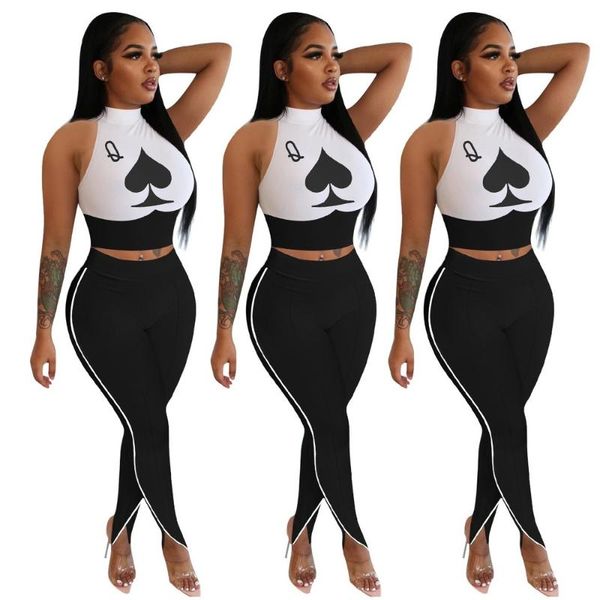 

women's two piece pants sleeveless set women turtleneck pinted poker q crop +tight tail bottom club party street plus size s-4xl, White