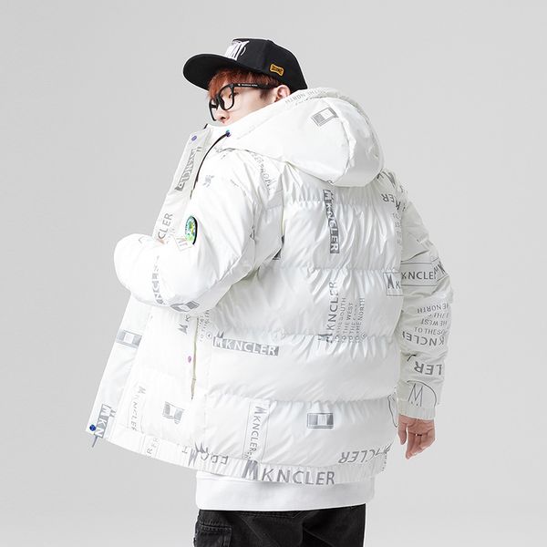 

hooded down jacket men's thickened winter leisure white warm, Black