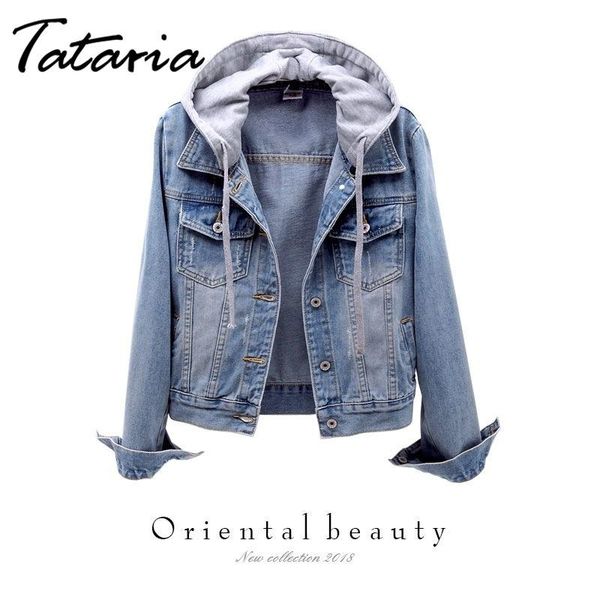 

vintage denim jacket women autumn coat ripped hooded outerwear coats windbreaker basic boyfriend female jeans plus size women's jackets, Black;brown