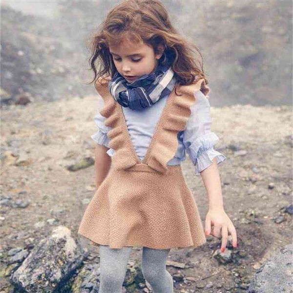 Vestiti lavorati a maglia delle ragazze all'ingrosso Stile europeo americano Vestito dalla cinghia del manicotto del chiarore Abbigliamento per bambini 2-7Y E011 210610