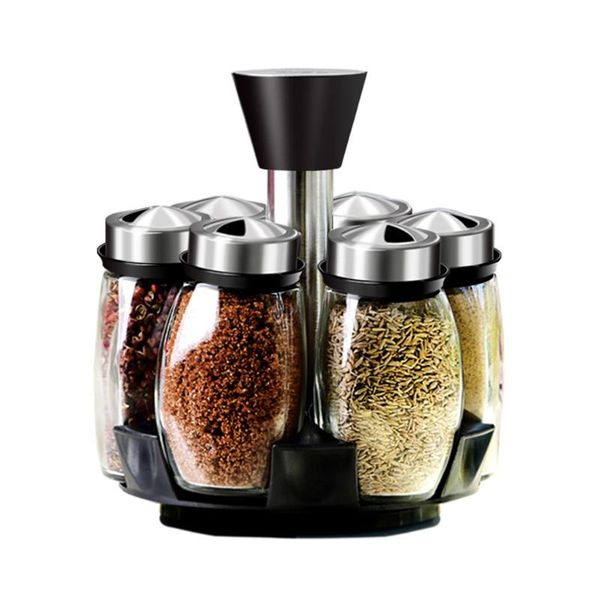 

storage bottles & jars rotary glass seasoning jar set containers with restaurant home rotating rack space-saving box