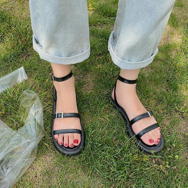 

drop women candy color flat sandals open toe ankle strap soft jelly female casual comfortable beach shoes, Black