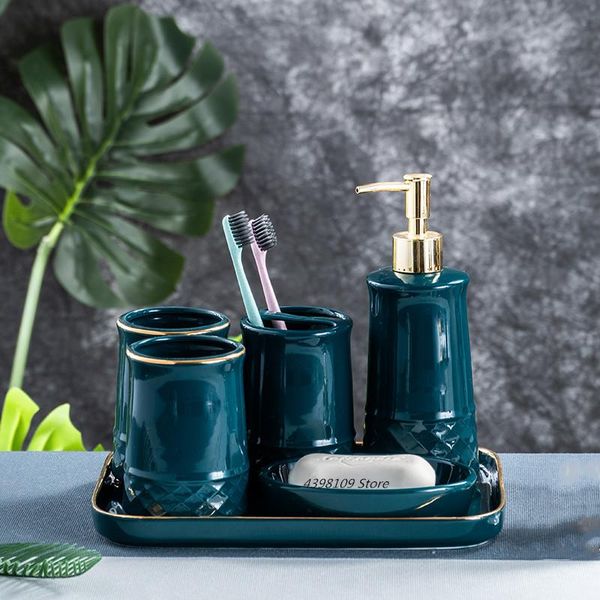 

bath accessory set nordic luxury bathroom accessories soap dispenser toothbrush holder dark green phnom penh ceramic supplies