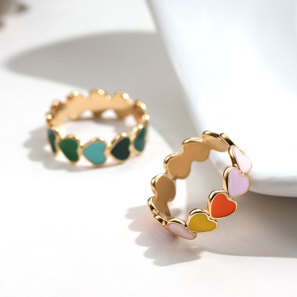 

trendy cute colorful dripping oil love heart rings for women fashion geometric gold color metal enamel finger rings jewelry gift, Golden;silver