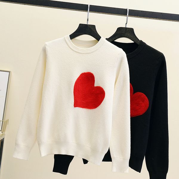 

2021 autumn winter cashmere basic warm sweater velvet pullovers women female fur thick o-neck sweater knit jumpers heart, White;black