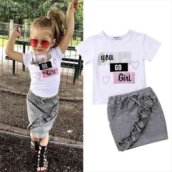 

wholesale fashion children girls clothes sets letter 2pcs summer kids short sleeve t shirt and skirts outfits, White