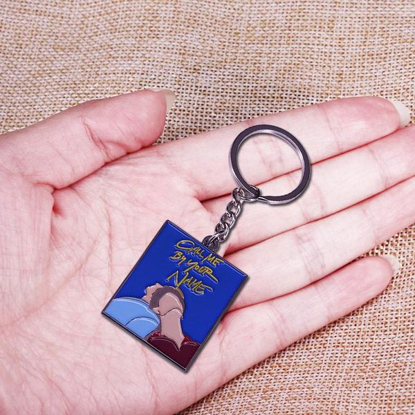 

keychains movie call me by your name keychain fashion enamel advertisment picture pendant keyrings for fans cute jewelry key holder, Silver