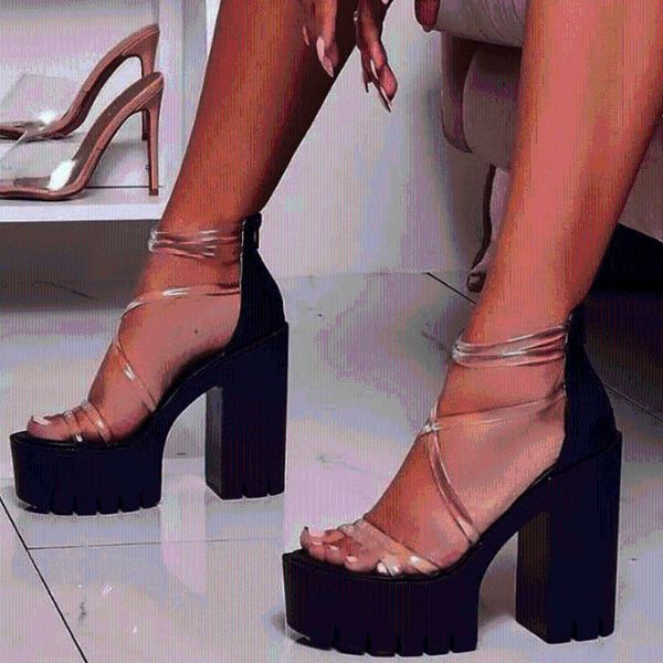 

big size 43 platform square high heels summer women shoes ins party sandals, Black