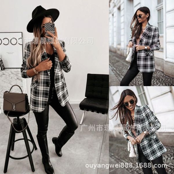 

exquisite high-end suit coat women's 2021 spring fashion slim plaid casual, White;black