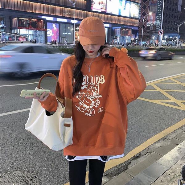 

women's hoodies & sweatshirts autumn korean vintage cartoon print sweatshirt, Black